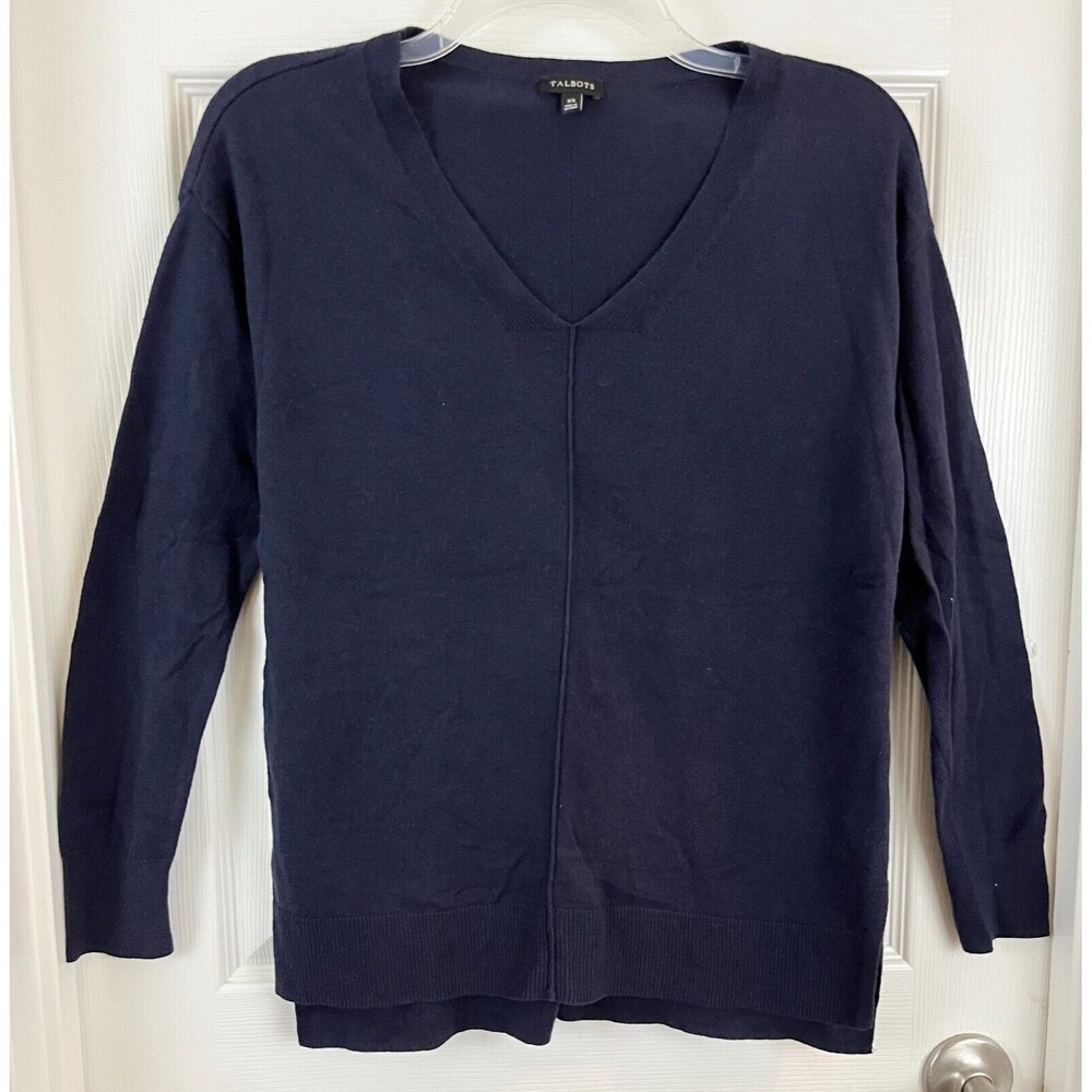 TALBOTS - Navy Blue Long Sleeve V-Neck Soft Smooth Knit Sweater size X-Small